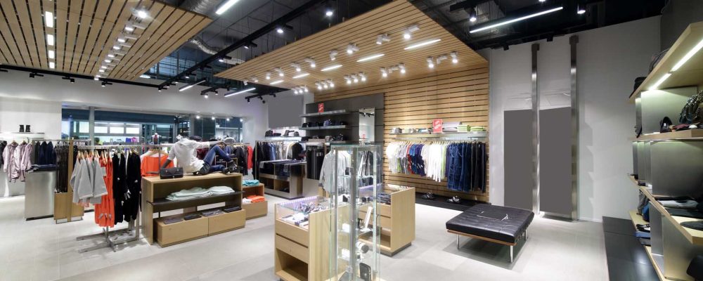 luxury and fashionable brand new interior of cloth store